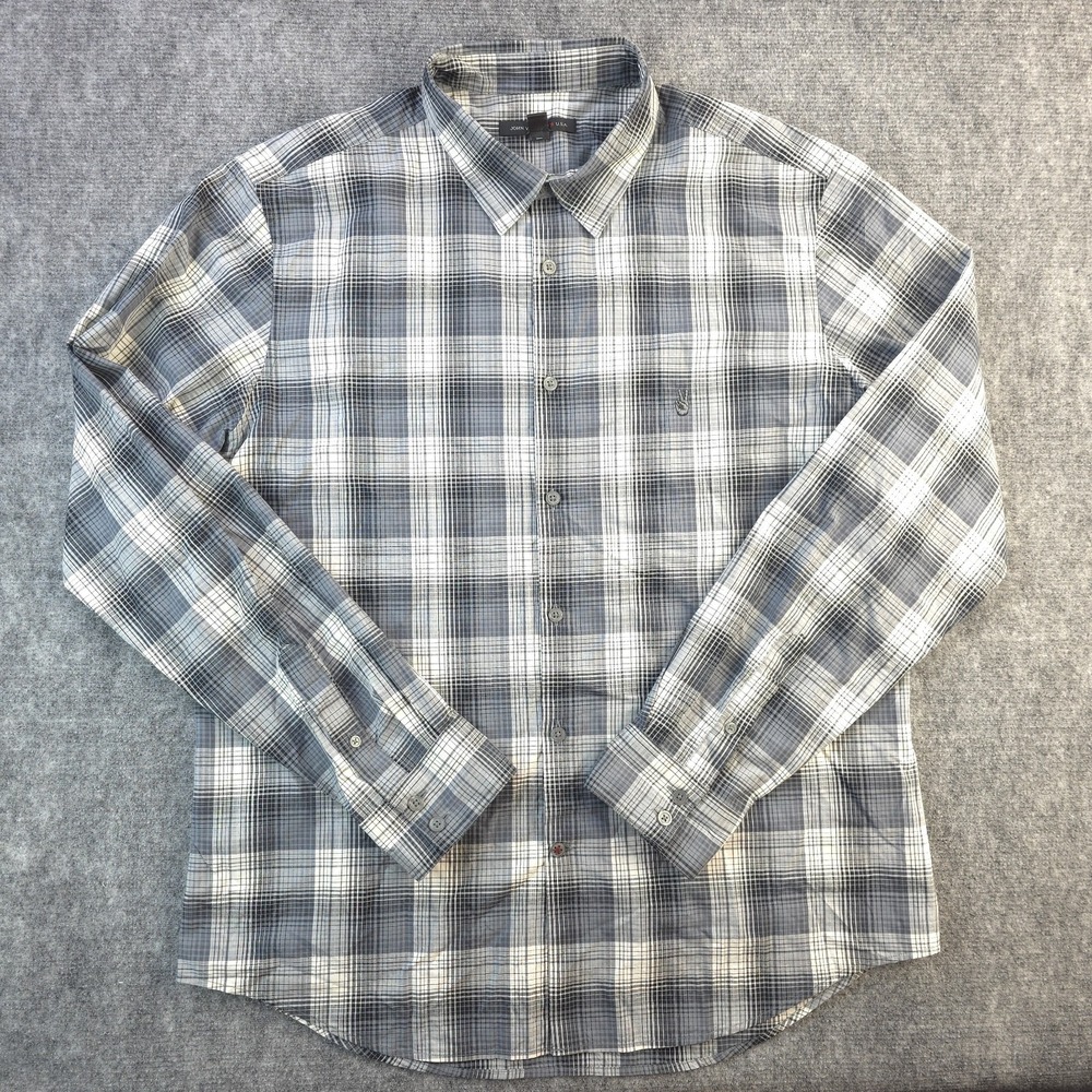 John Varvatos‎ Shirt Large Long Sleeve Button Up Multicolor Plaid Cotton Logo